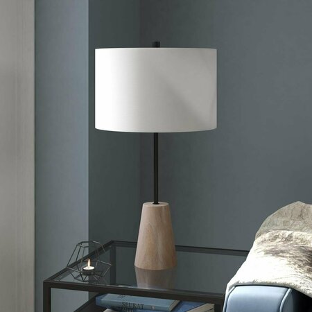 HUDSON & CANAL 25.5 in. Killian Limed Oak Table Lamp with Fabric Shade, Matte Black TL1745